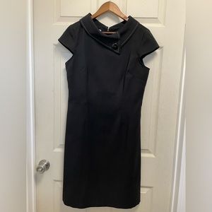 London Times Woman’s Black Collard Button Cap Sleeve Sheath Dress Sz 12